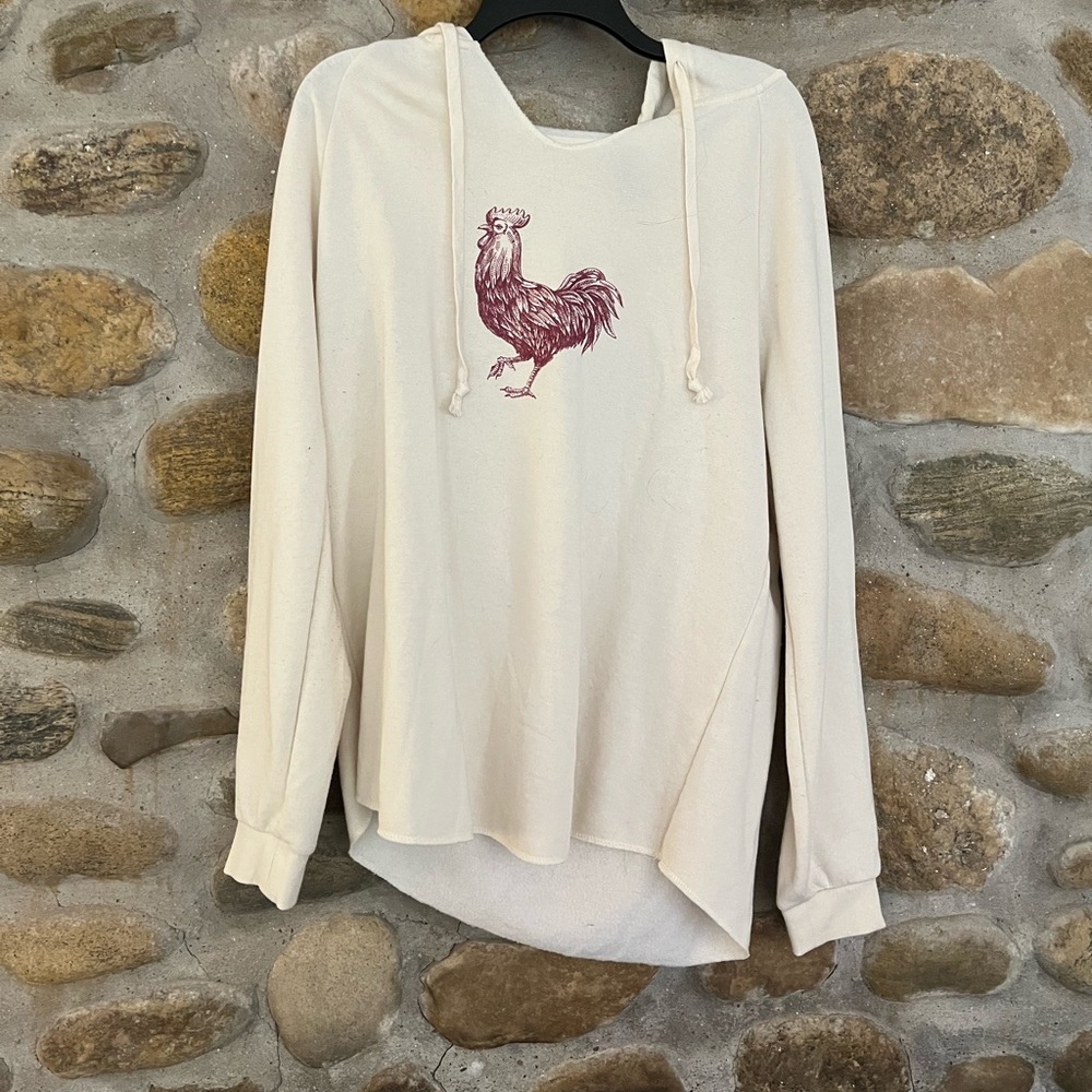 Cream Hoodie with Rooster Print